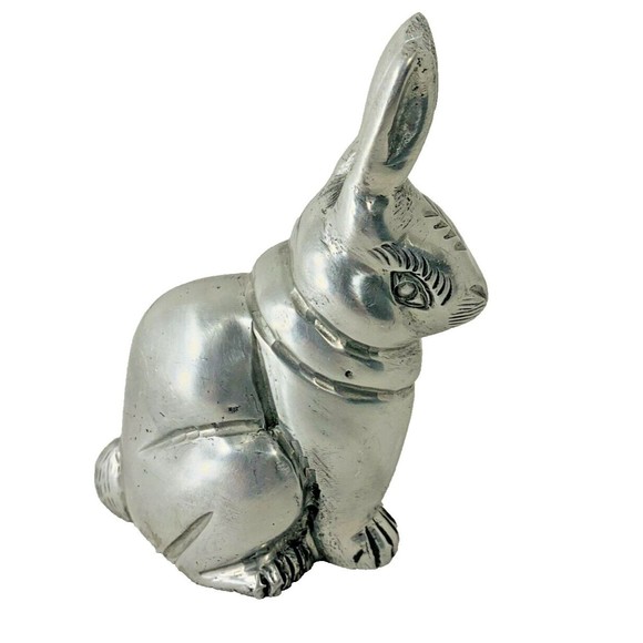 Vintage Pewter Bunny Rabbit Figurine Easter Silver Tone Heavy 4" tall - Picture 5 of 16